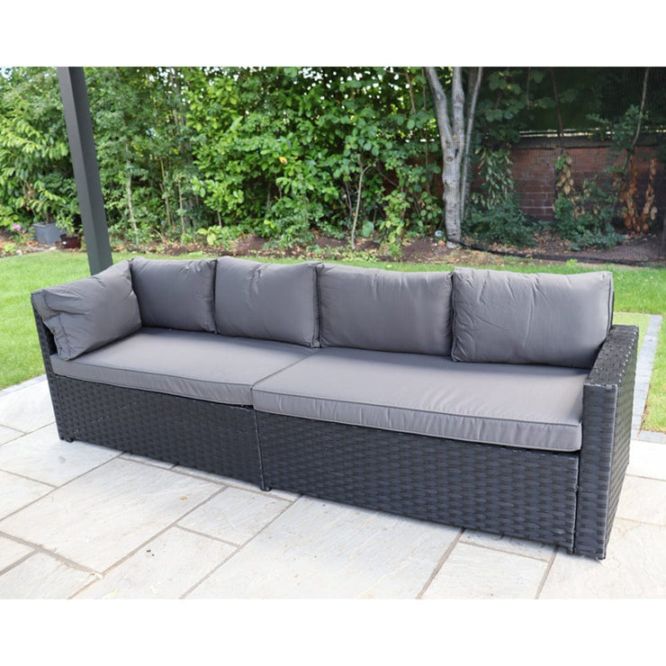 Barcelona Rattan Garden Furniture 9 Seater Corner Sofa Set with Fire pit Dining Table in Black Or Grey