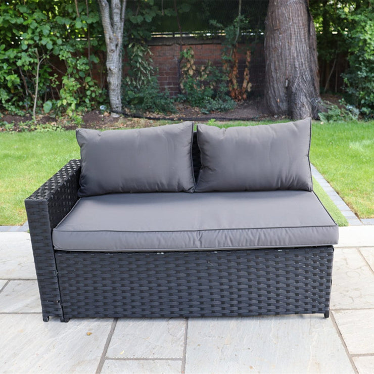 Barcelona Rattan Garden Furniture 9 Seater Corner Sofa Set with Fire pit Dining Table in Black Or Grey