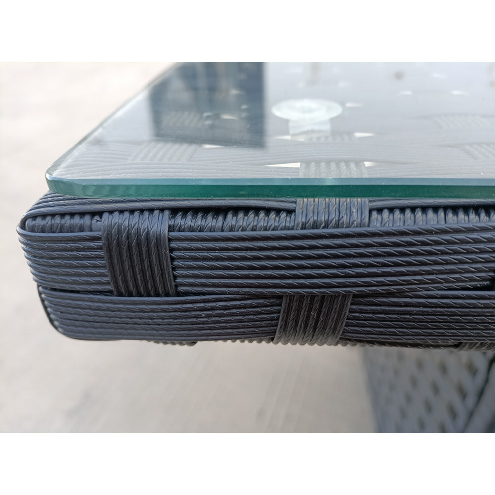 Barcelona Rattan Garden Furniture 9 Seater Corner Sofa Set with Fire pit Dining Table in Black Or Grey