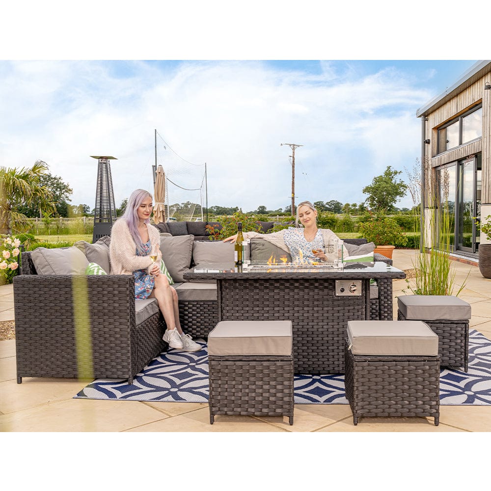 Barcelona Rattan Garden Furniture 9 Seater Corner Sofa Set with Fire p