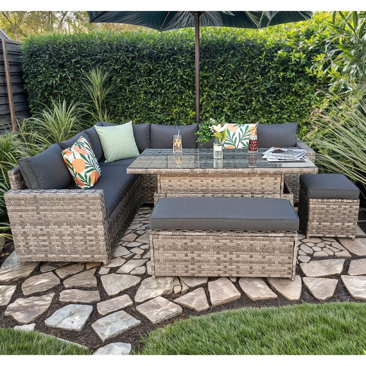 Monaco 9 Seater Rattan Garden Corner Sofa Dining Set with Rising Table