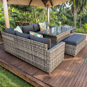 Monaco 9 Seater Rattan Garden Corner Sofa Dining Set with Rising Table