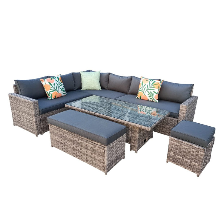 Monaco 9 Seater Rattan Garden Corner Sofa Dining Set with Rising Table