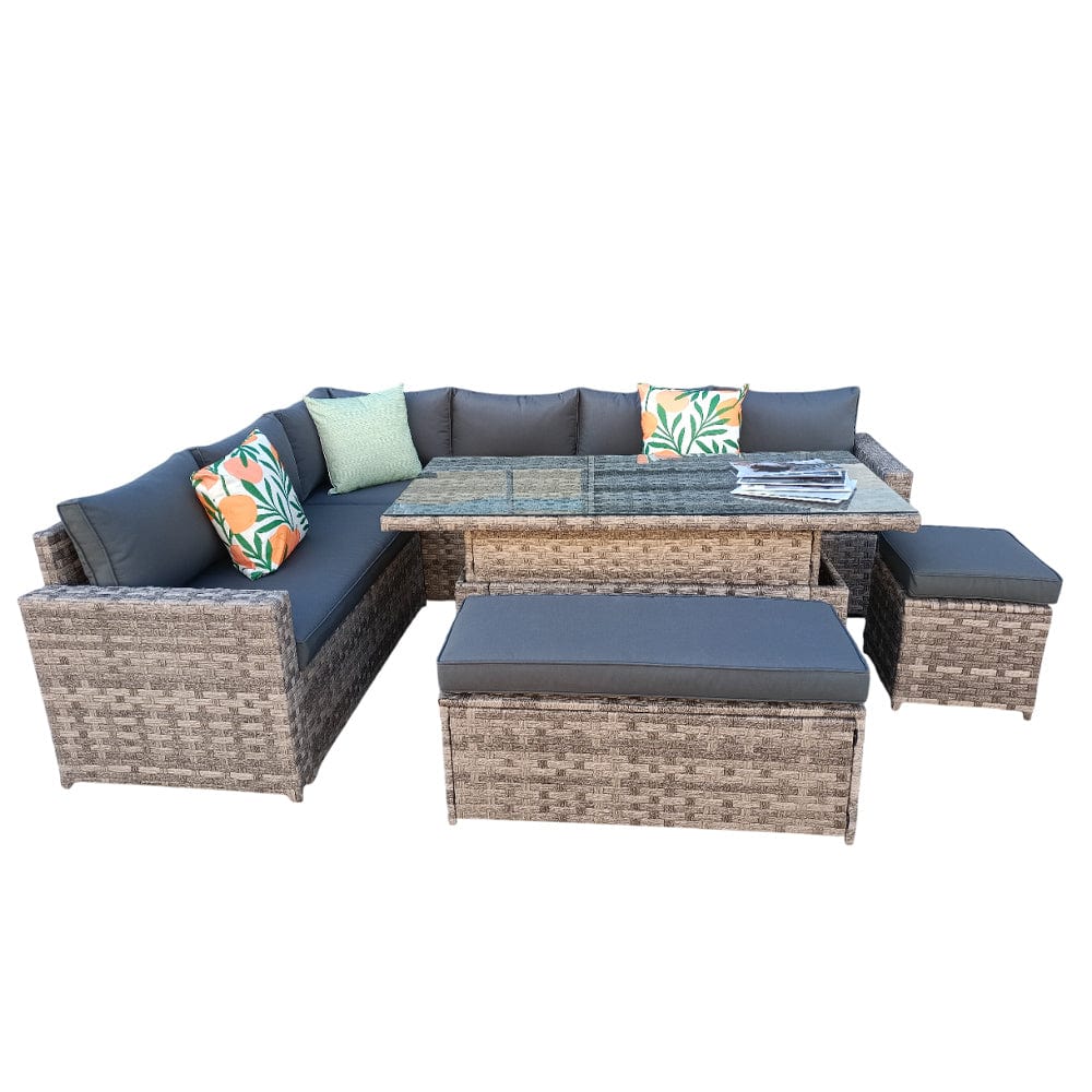 Monaco 9 Seater Rattan Garden Corner Sofa Dining Set with Rising Table