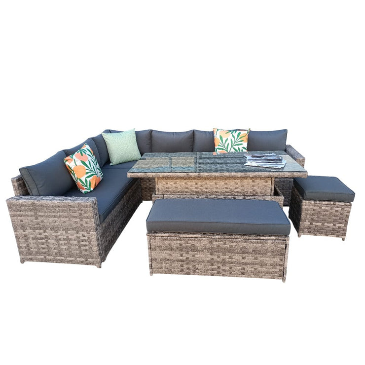 Monaco 9 Seater Rattan Garden Corner Sofa Dining Set with Rising Table