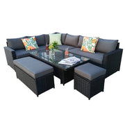 Monaco 9 Seater Rattan Garden Corner Sofa Dining Set with Rising Table