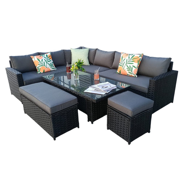 Monaco 9 Seater Rattan Garden Corner Sofa Dining Set with Rising Table