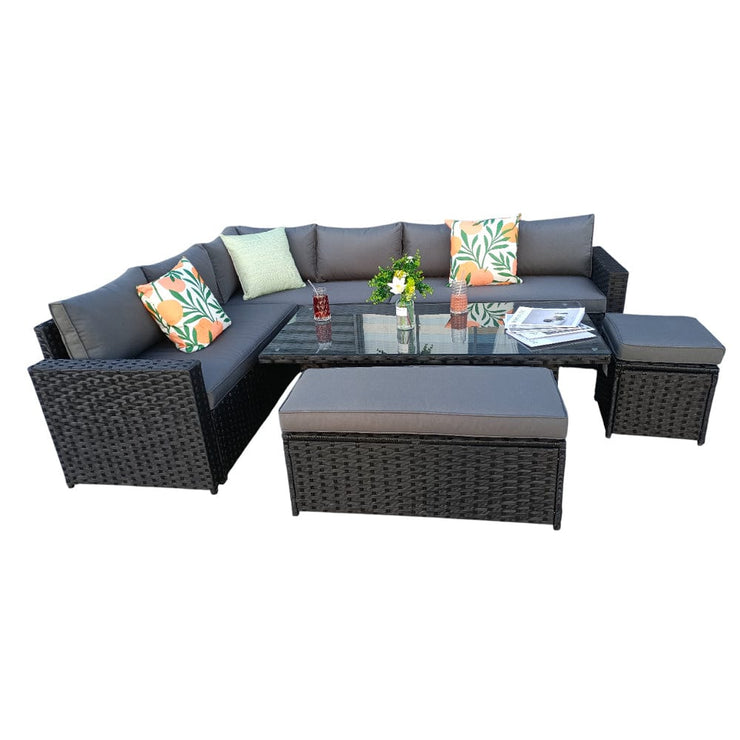 Monaco 9 Seater Rattan Garden Corner Sofa Dining Set with Rising Table