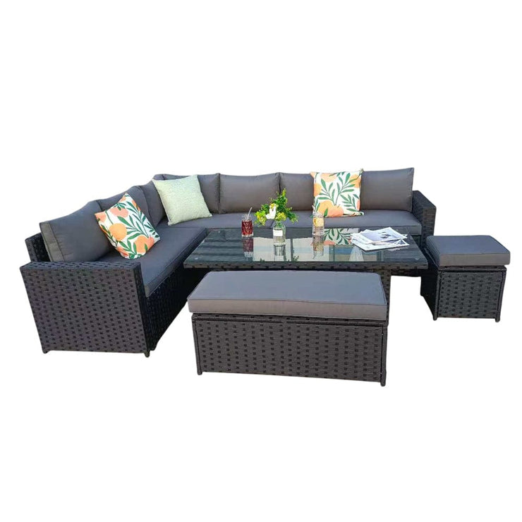 Monaco 9 Seater Rattan Garden Corner Sofa Dining Set with Rising Table