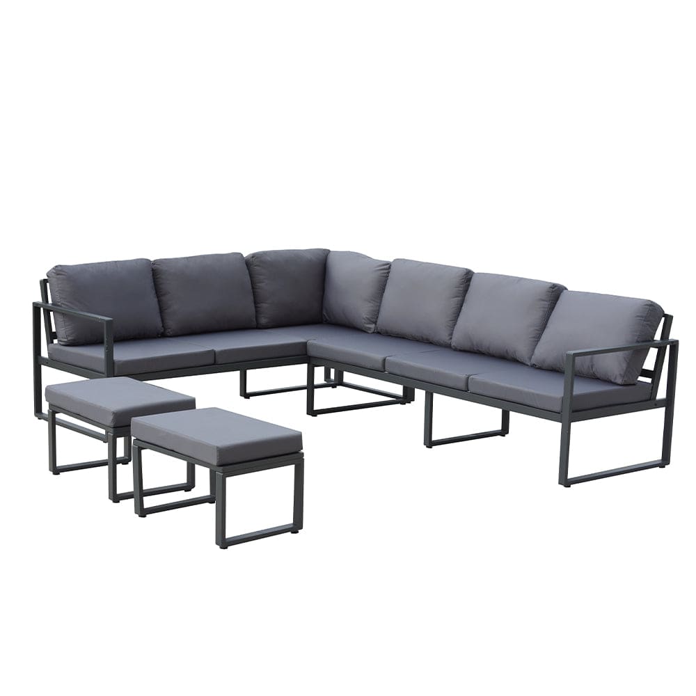 Berlin 8-Seater Outdoor Steel Corner Dining Set With Fire Pit Table