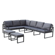 Berlin 8-Seater Outdoor Aluminum Corner Dining Set With Fire Pit Table