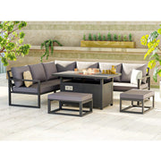 Berlin 8-Seater Outdoor Aluminum Corner Dining Set With Fire Pit Table