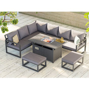 Berlin 8-Seater Outdoor Aluminum Corner Dining Set With Fire Pit Table