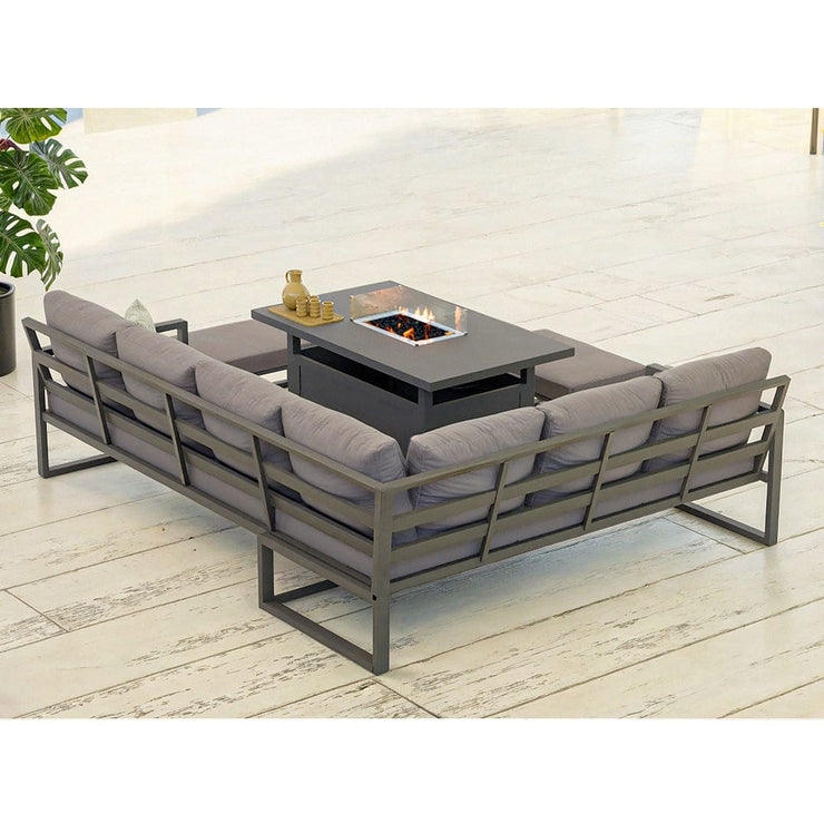 Berlin 8-Seater Outdoor Aluminum Corner Dining Set With Fire Pit Table