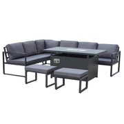 Berlin 8-Seater Outdoor Aluminum Corner Dining Set With Fire Pit Table