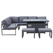 Berlin 8-Seater Outdoor Aluminum Corner Dining Set With Fire Pit Table