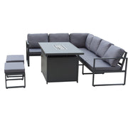 Berlin 8-Seater Outdoor Aluminum Corner Dining Set With Fire Pit Table