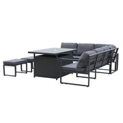 Berlin 8-Seater Outdoor Aluminum Corner Dining Set With Fire Pit Table