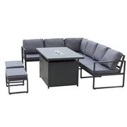 Berlin 8-Seater Outdoor Aluminum Corner Dining Set With Fire Pit Table