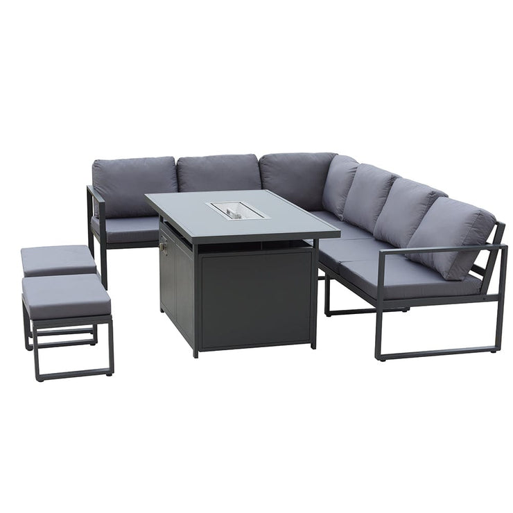 Berlin 8-Seater Outdoor Aluminum Corner Dining Set With Fire Pit Table