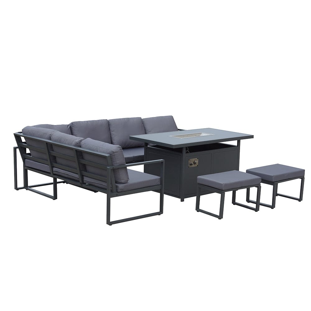 Berlin 8-Seater Outdoor Steel Corner Dining Set With Fire Pit Table