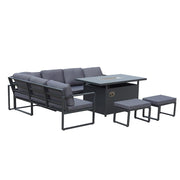 Berlin 8-Seater Outdoor Aluminum Corner Dining Set With Fire Pit Table
