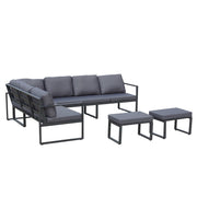 Berlin 8-Seater Outdoor Aluminum Corner Dining Set With Fire Pit Table