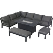 Berlin Large 9 seater Outdoor Fabric and Aluminium Corner Casual Dining Set with Firepit Table