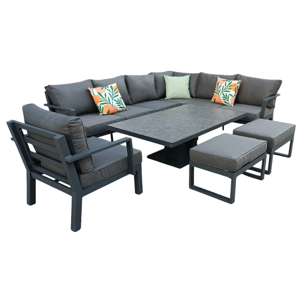 Moda Rising Table Berlin Outdoor Garden Aluminium 9 Seater Corner Sofa Rising Table Set ...