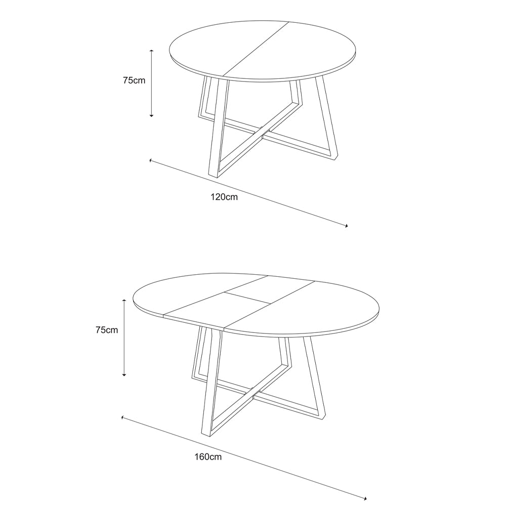 Belluno Industrial Style 160cm Round Extending Dining Table
