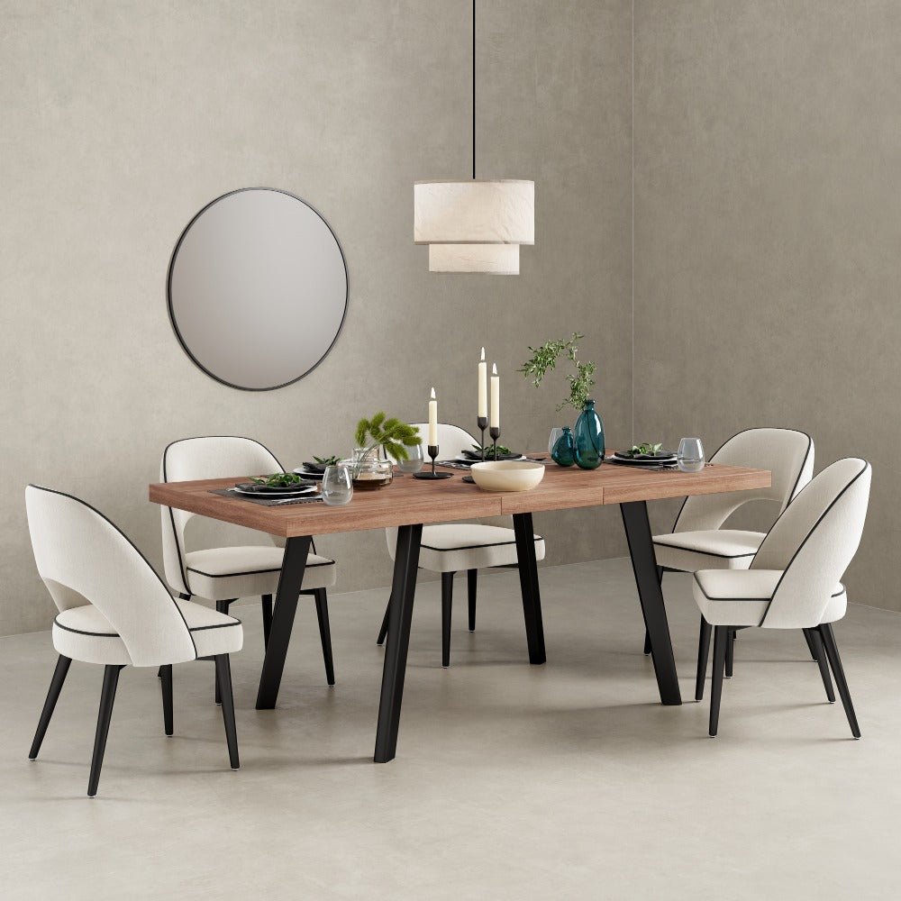 Belluno 4-6 Seater Oak 190CM Extending Dining Table With 4/6 Boucle Dining Chairs