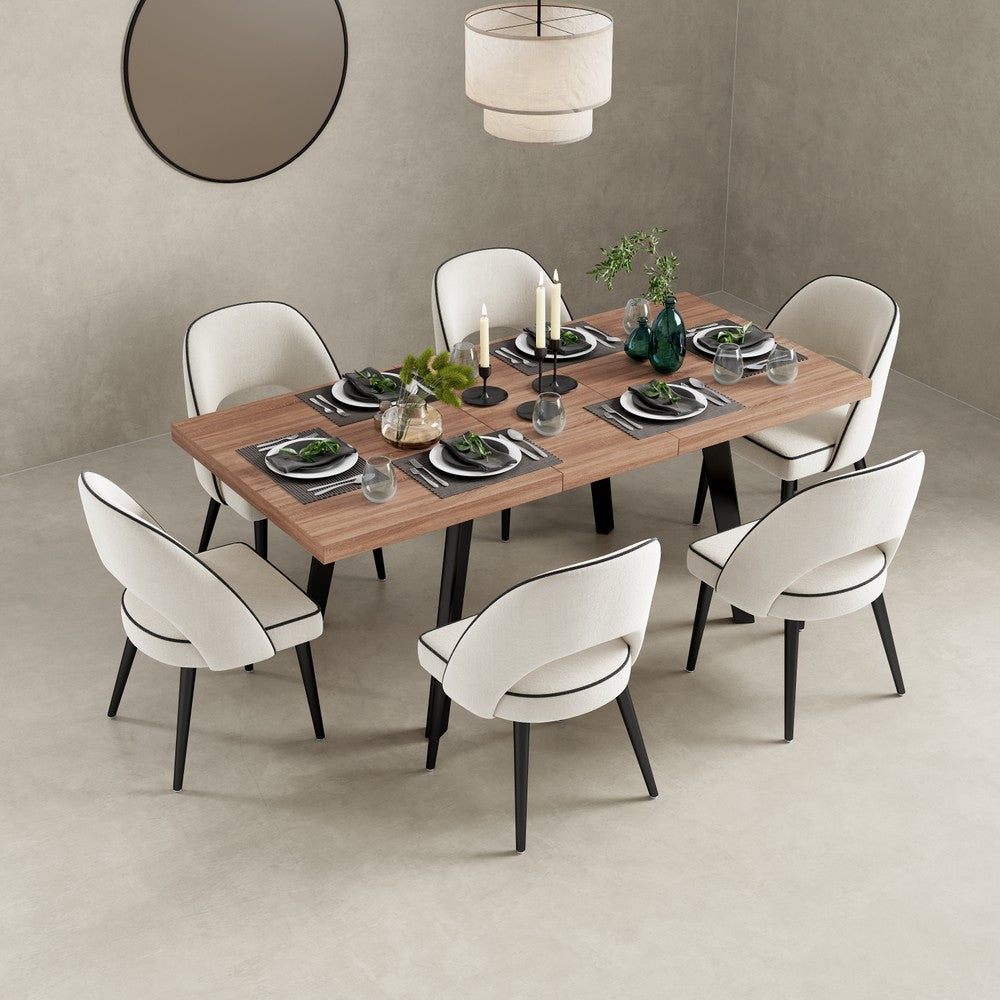 Belluno 4-6 Seater Oak 190CM Extending Dining Table With 4/6 Boucle Dining Chairs