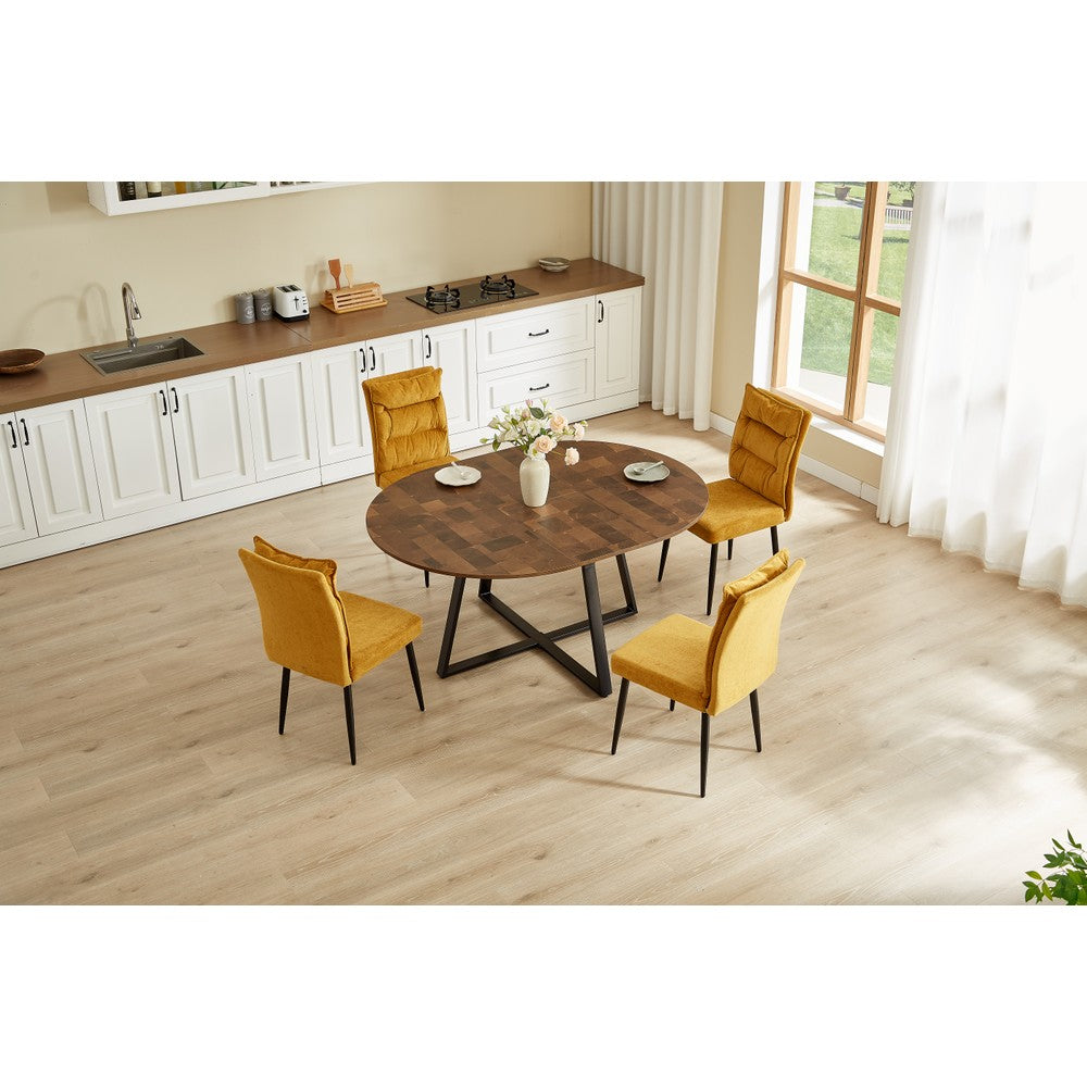 Belluno Industrial Style 160cm Round Extending Dining Table With 2/4 Dining Chairs