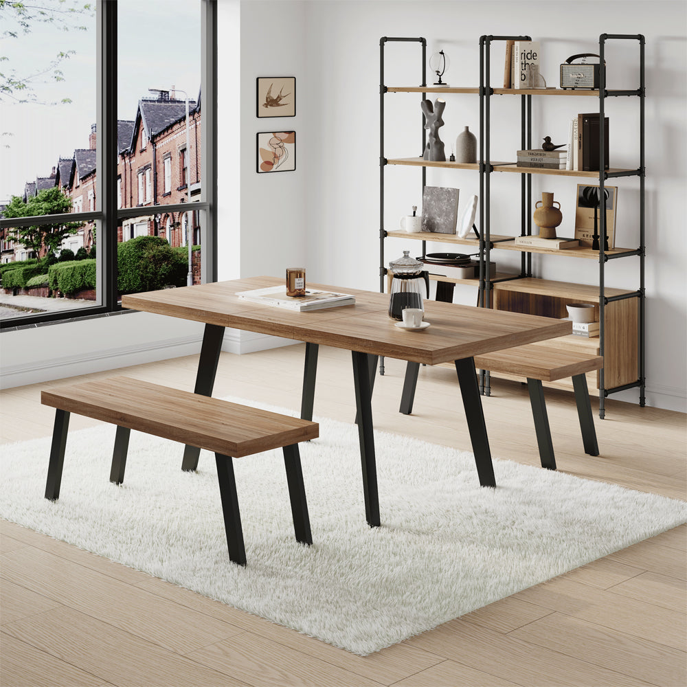 Belluno 160-190cm Extendable Dining Table Set with 2 Wood Benches
