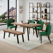 Belluno 160-190cm Extending Dining Table Set With 4 Velvet Green Chairs And Bench
