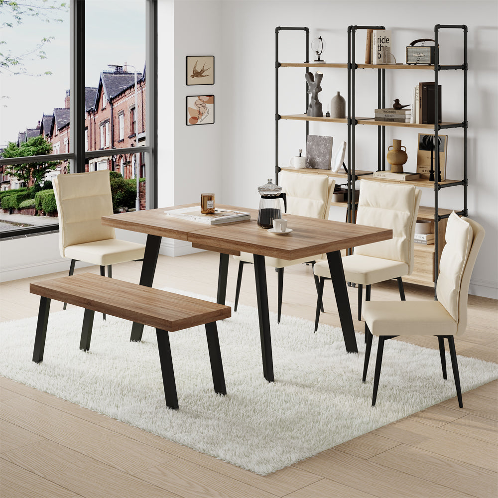 Belluno 160-190cm Extending Dining Table Set With 4 Chairs And Bench