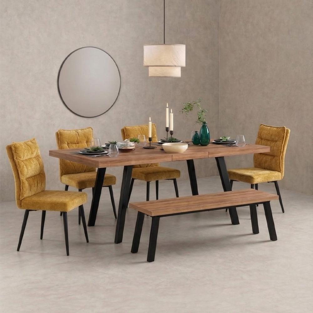 Belluno 160-190cm Extending Dining Table Set With 4 Chairs And Bench