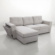 Linen 3 Seater Corner Sofa Bed Reversible Ottoman Chaise Sofa With Cupholder and Wireless Charger
