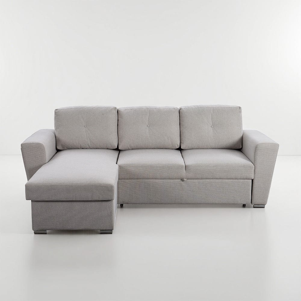 Linen 3 Seater Corner Sofa Bed Reversible Ottoman Chaise Sofa With Cupholder and Wireless Charger