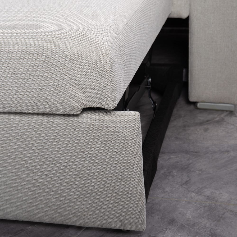 Linen 3 Seater Corner Sofa Bed Reversible Ottoman Chaise Sofa With Cupholder and Wireless Charger