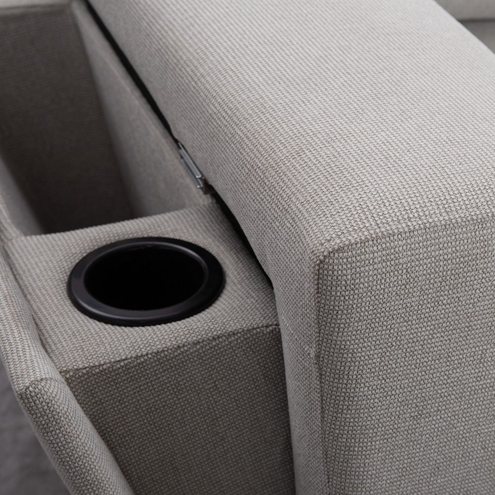 Linen 3 Seater Corner Sofa Bed Reversible Ottoman Chaise Sofa With Cupholder and Wireless Charger