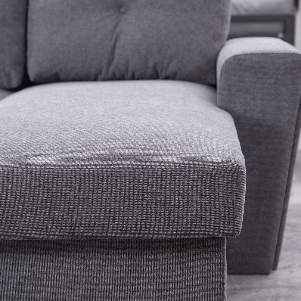 Linen 3 Seater Corner Sofa Bed Reversible Ottoman Chaise Sofa With Cupholder and Wireless Charger