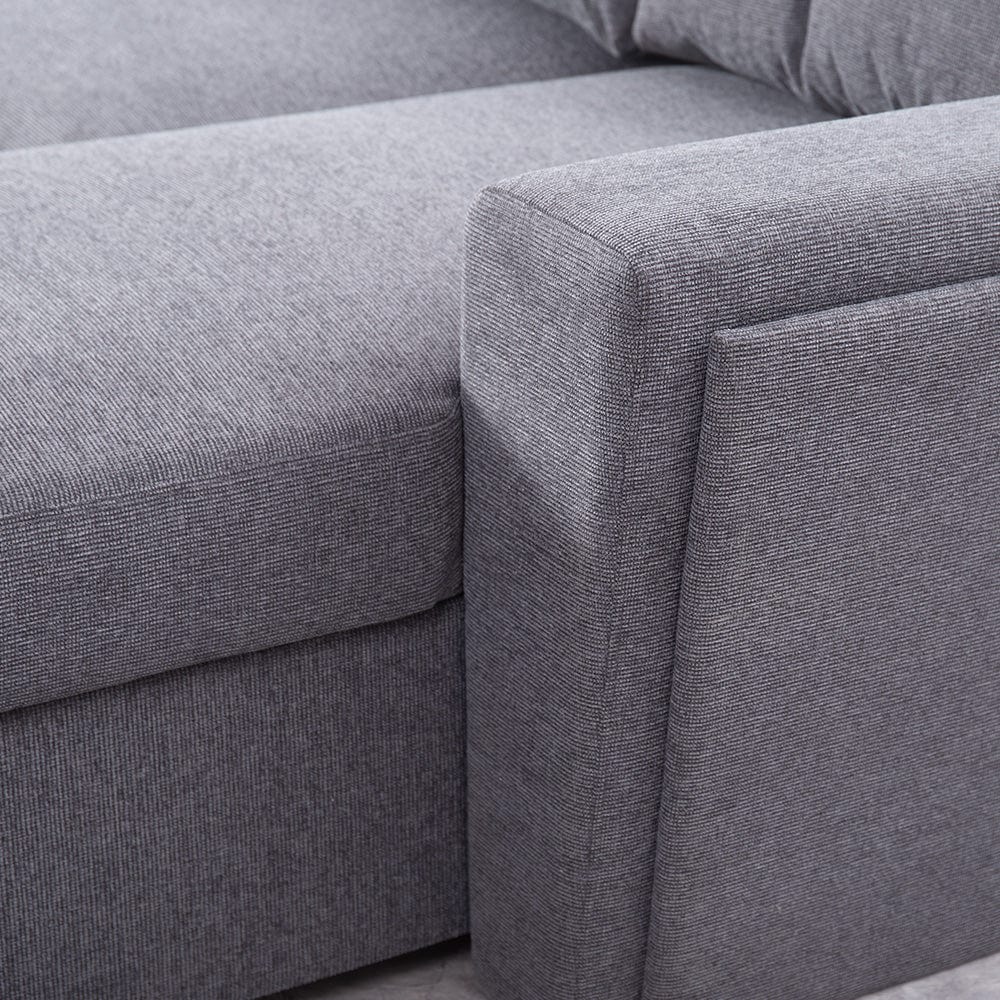 Linen 3 Seater Corner Sofa Bed Reversible Ottoman Chaise Sofa With Cupholder and Wireless Charger