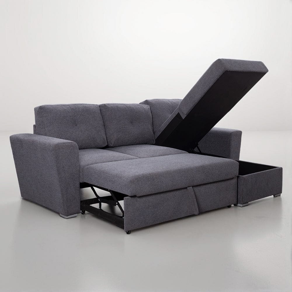 Linen 3 Seater Corner Sofa Bed Reversible Ottoman Chaise Sofa With Cupholder and Wireless Charger