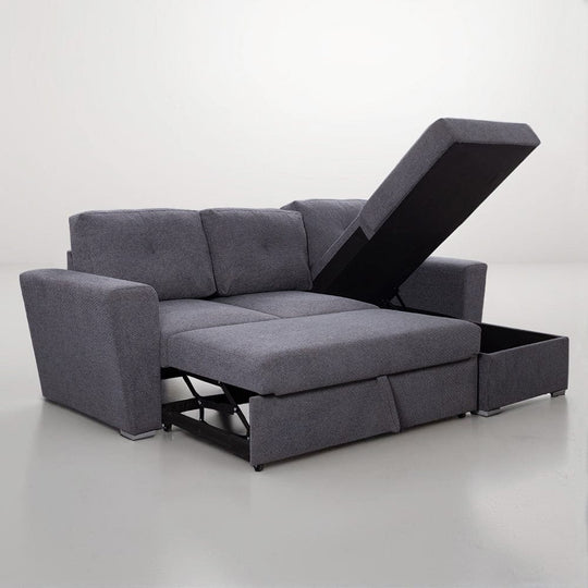 Linen 3 Seater Corner Sofa Bed Reversible Ottoman Chaise Sofa With Cupholder and Wireless Charger