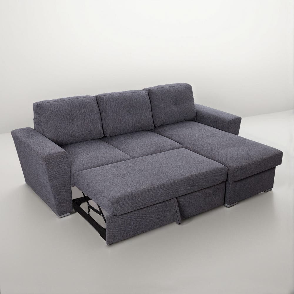 Linen 3 Seater Corner Sofa Bed Reversible Ottoman Chaise Sofa With Cupholder and Wireless Charger