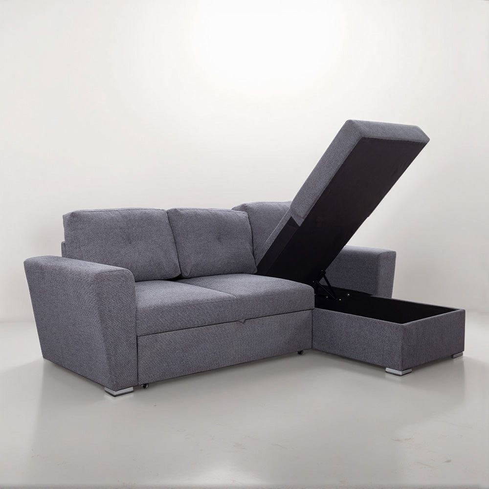 Linen 3 Seater Corner Sofa Bed Reversible Ottoman Chaise Sofa With Cupholder and Wireless Charger