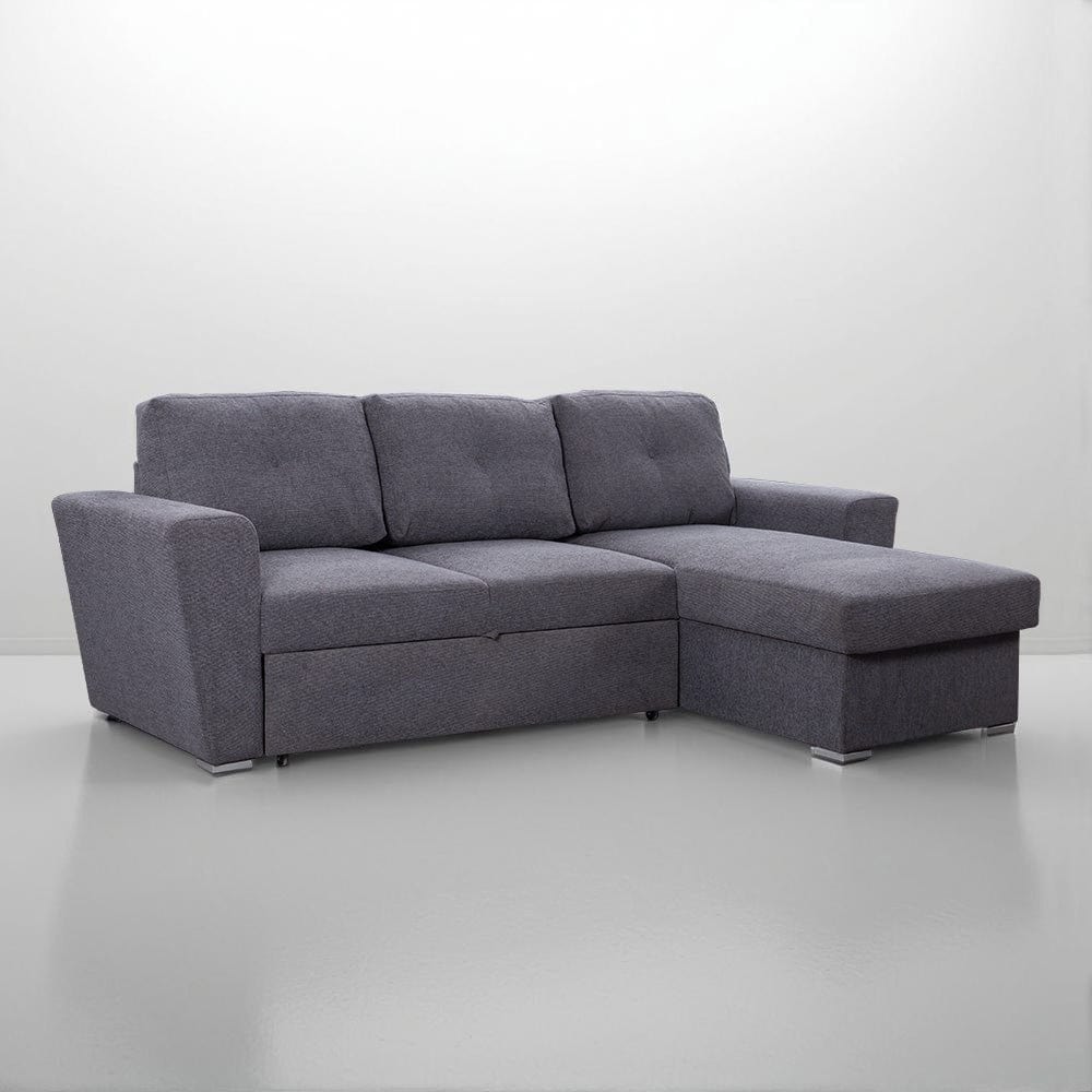 Linen 3 Seater Corner Sofa Bed Reversible Ottoman Chaise Sofa With Cupholder and Wireless Charger