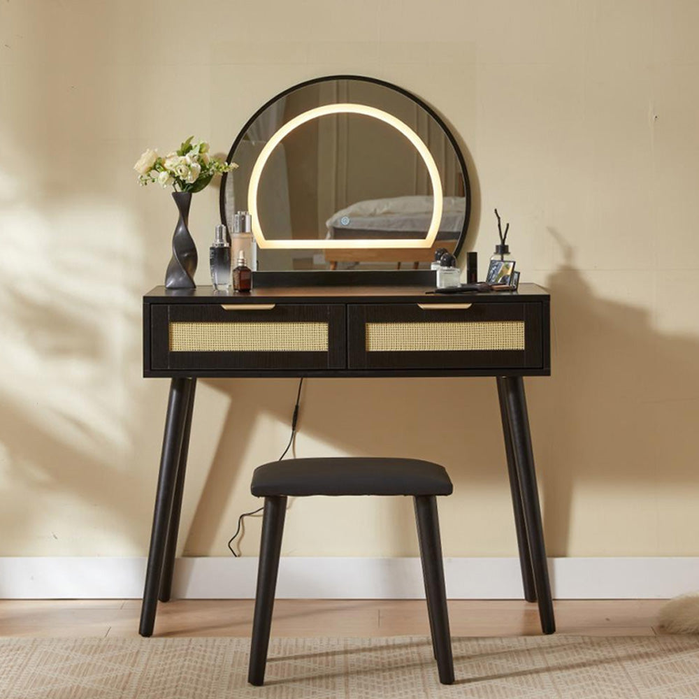 Boho Dressing Table and Stool Set With Led Mirror