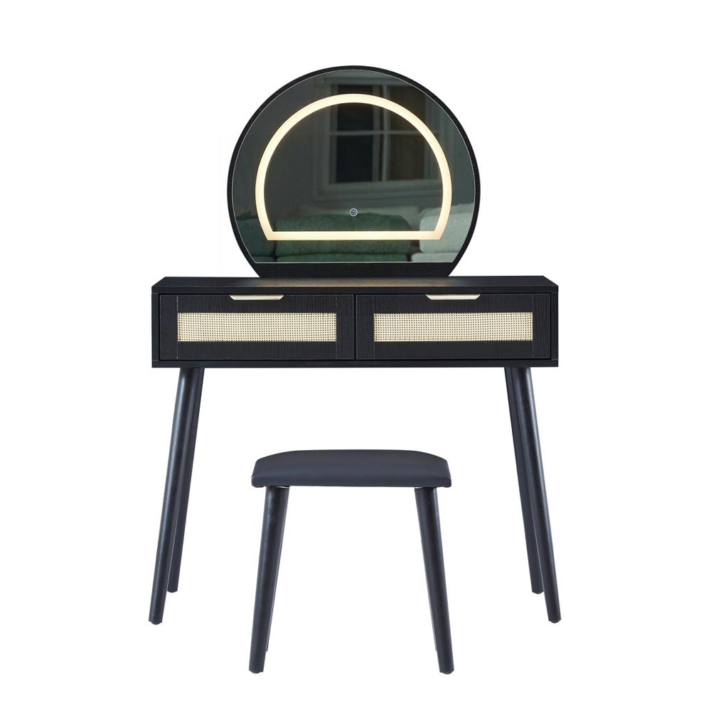 Boho Dressing Table and Stool Set With Led Mirror